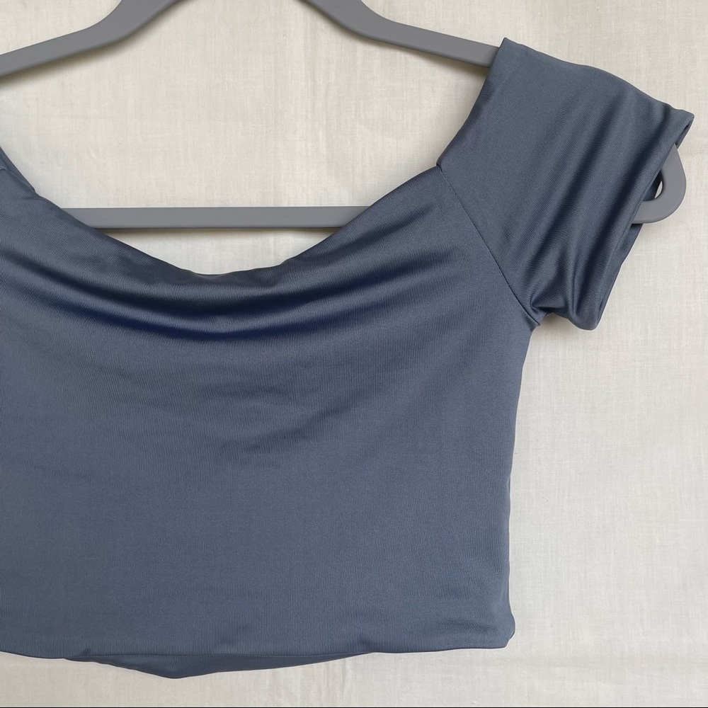 Gray Off the Shoulder Crop Top - Picture 7 of 14